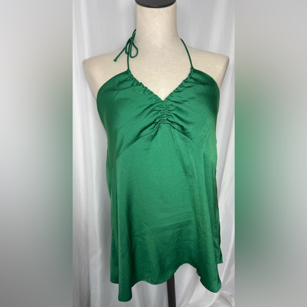 Banana Republic Y2K style open back babydoll Green Halter Satin look Tank Top S